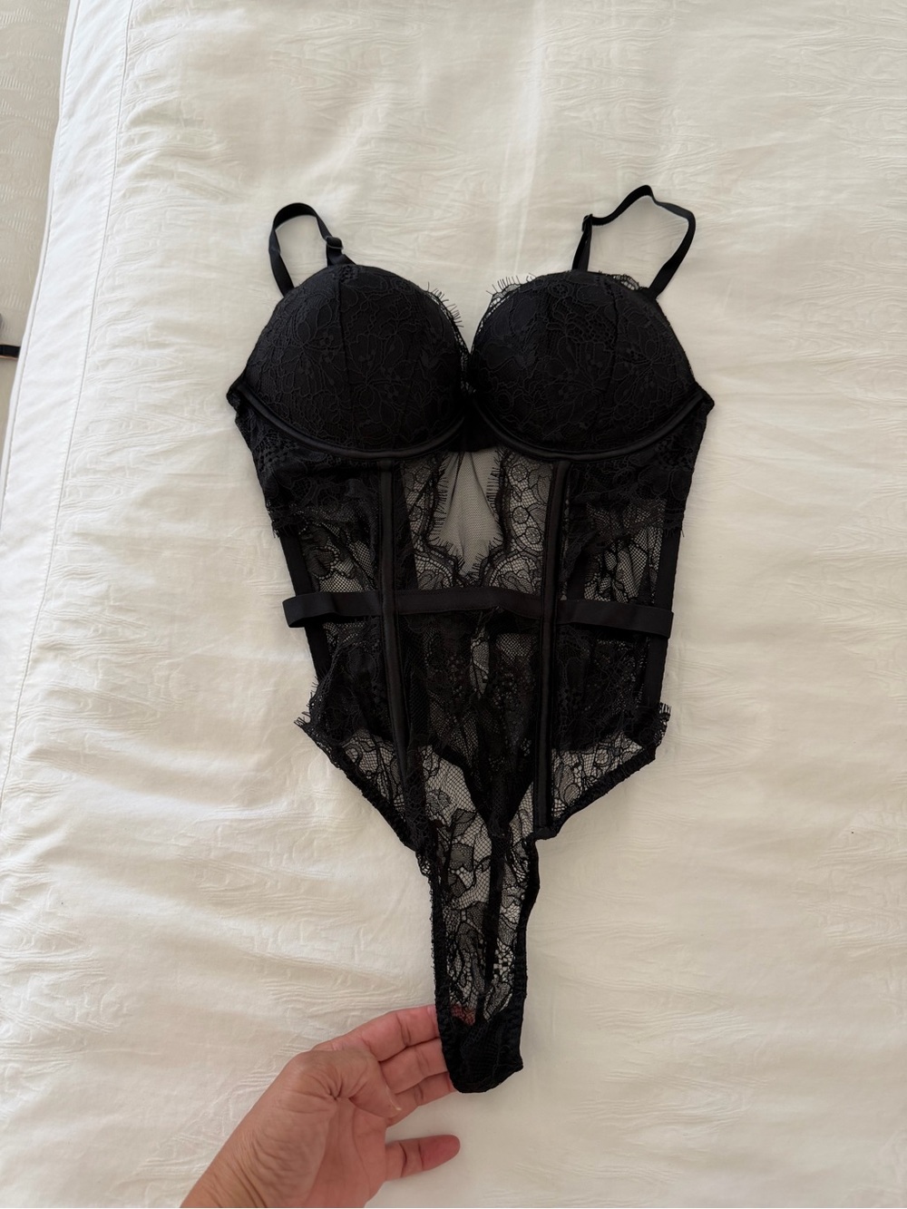 Victoria's Secret Black Lace Bustier Teddy